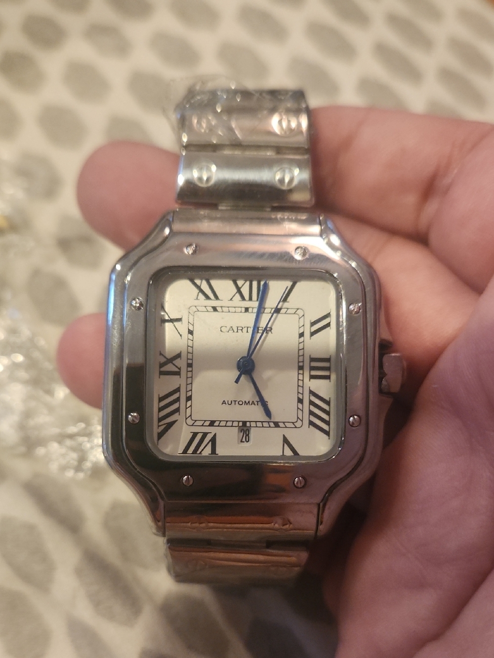 CartlEr Santos Stainless Steel Watch - Silver & White Custom Fit. 7-8"